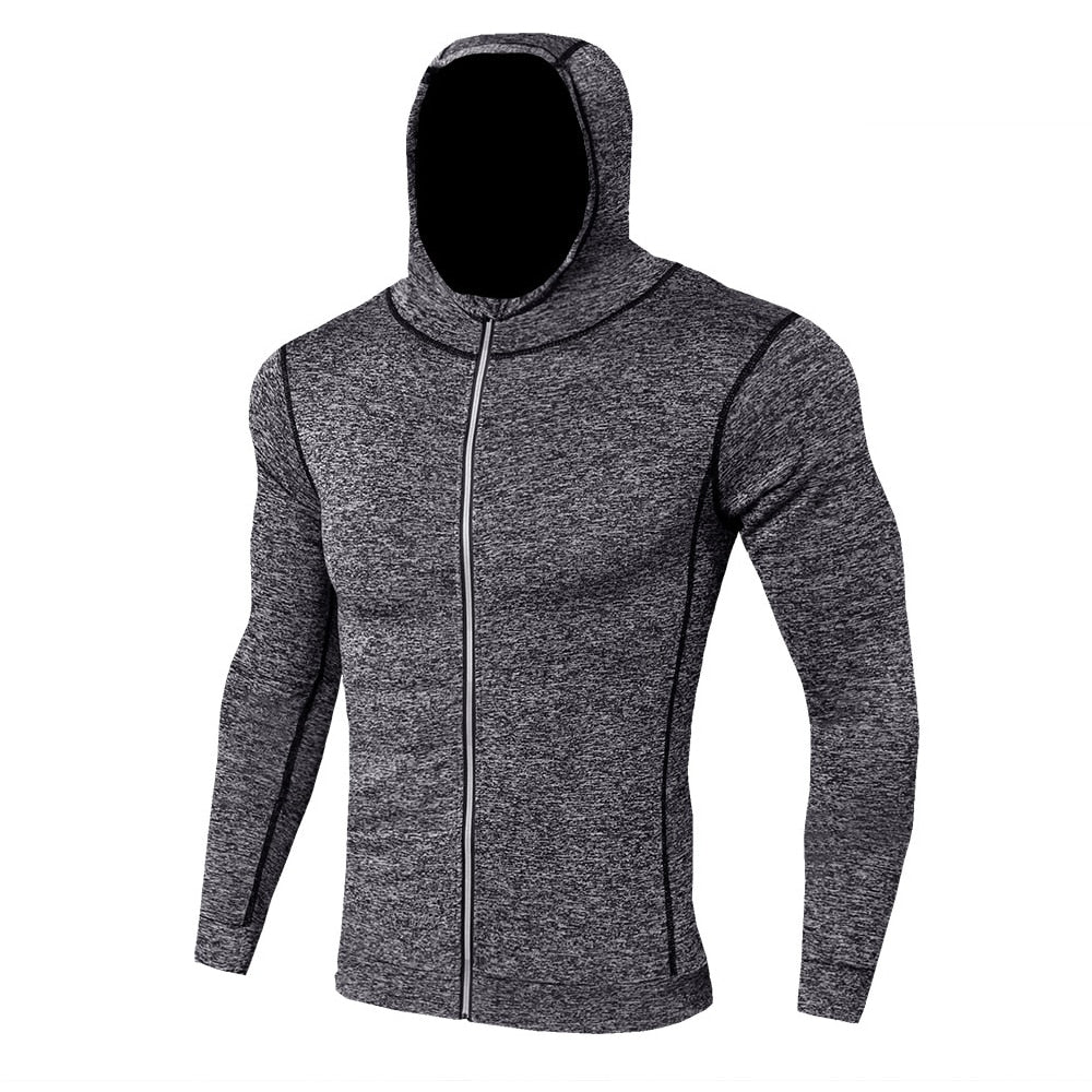 New Men's Running Jackets Fitness Sports Coat Hooded Tight Hoodie Gym Soccer Training Running Jogging Jackets Reflective Zipper Shirt.