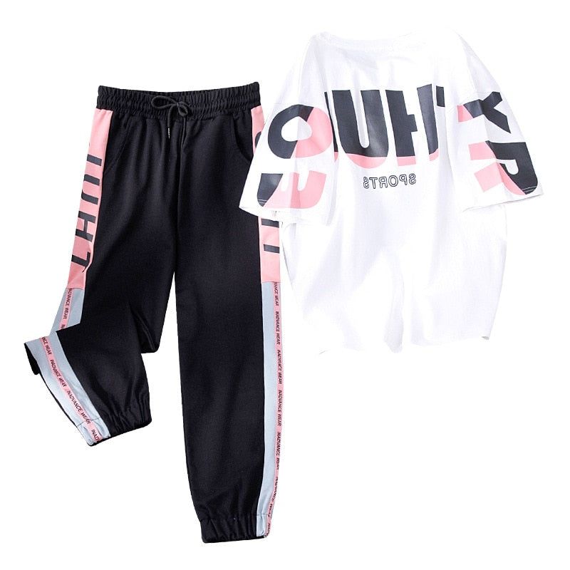 2020 Fashion Women Clothes Tracksuit Two Piece Set Summer Casual Sportswear Ins Suit O-neck Printing T shirt + Harem Pants