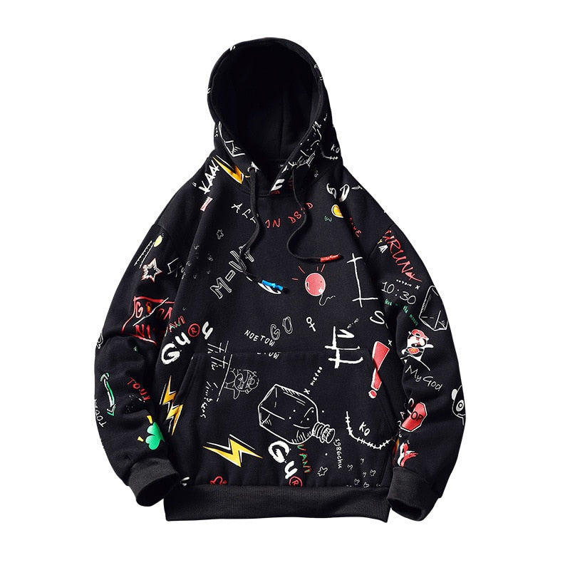 GONTHWID Japanese Anime Graffiti Print Hooded