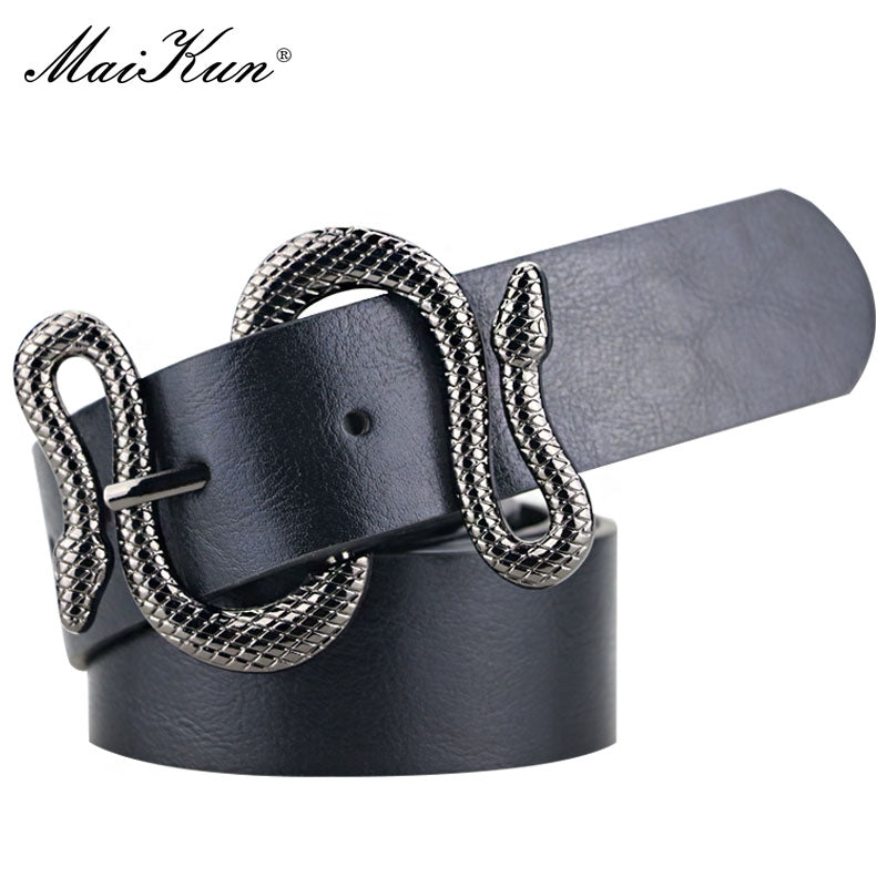 Maikun Belts for Women Snake Shape Pin Buckle Belt High Quality Leather Women Belt PU Waistband