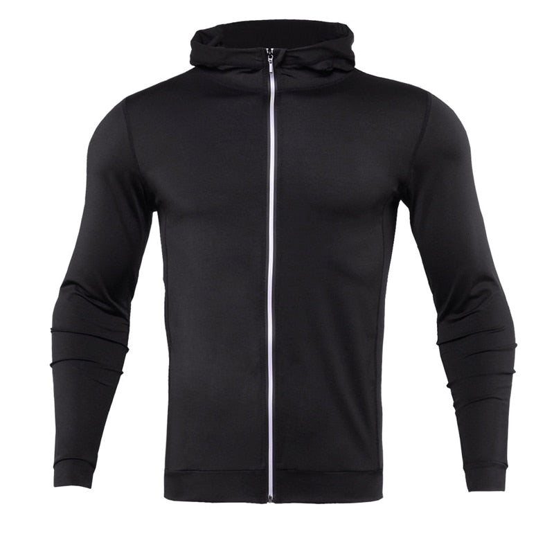 New Men's Running Jackets Fitness Sports Coat Hooded Tight Hoodie Gym Soccer Training Running Jogging Jackets Reflective Zipper Shirt.