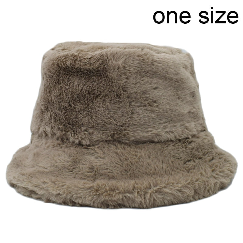 Winter Cow Leopard Faux Fur Fluffy Bucket Hats Women