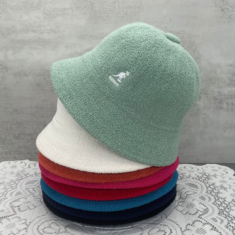 Kangol Kangaroo Embroidery Fisherman Hat for Women Spring Autumn Towel Material Basin Hat Comfortable Foldable Men's Bucket Hat