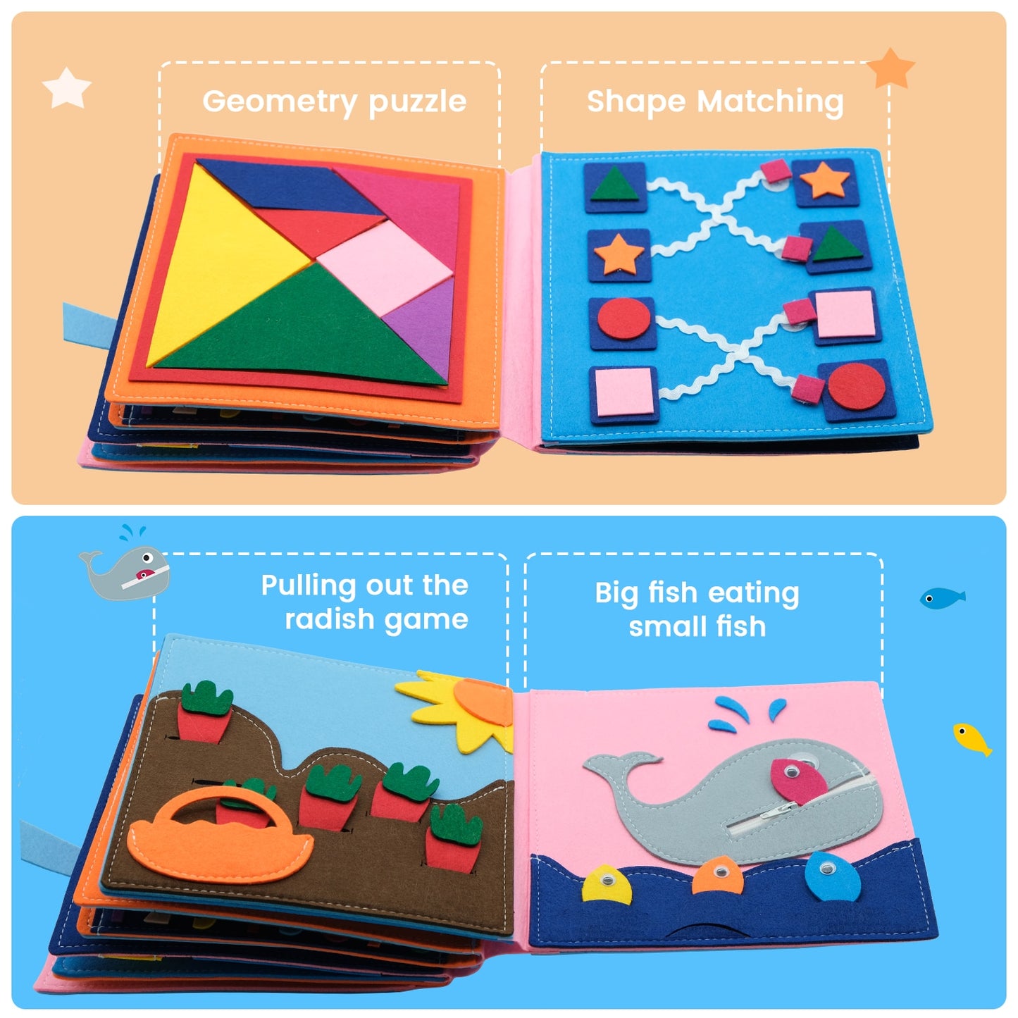 Montessori Baby Busy Toys Felt Cloth Book Early Educational Math Toy Tangram Shape Color Match Board Learning Basic Life Skill