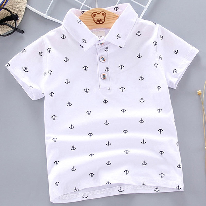 2022 Summer Baby Boys Polo Shirts Short Sleeve Anchor Lapel Clothes for Girls Odell Cotton Breathable Kids Tops Outwear 12M-5Y