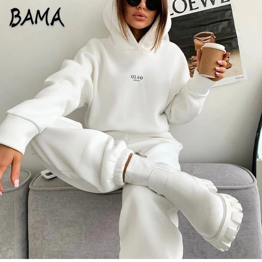 Warm Tracksuit Sports Women Two Piece Set 2022 Leisure Solid Long Sleeve Hooded Top Elastic Waist Pant Woman Winter Suit Jogging