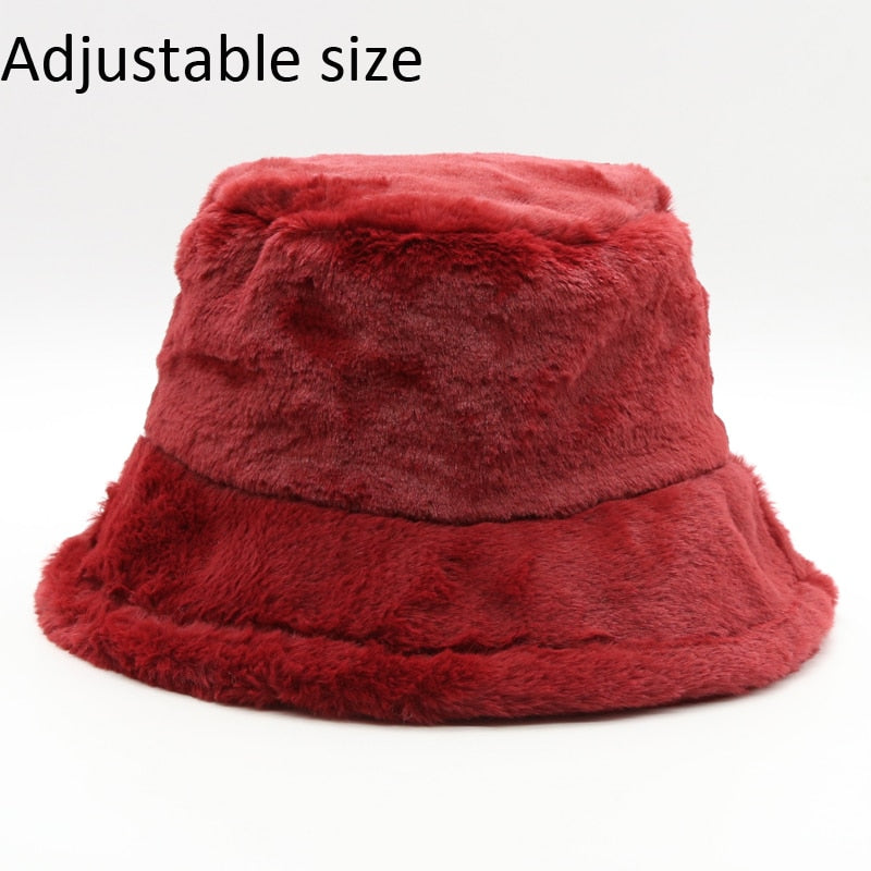 Winter Cow Leopard Faux Fur Fluffy Bucket Hats Women