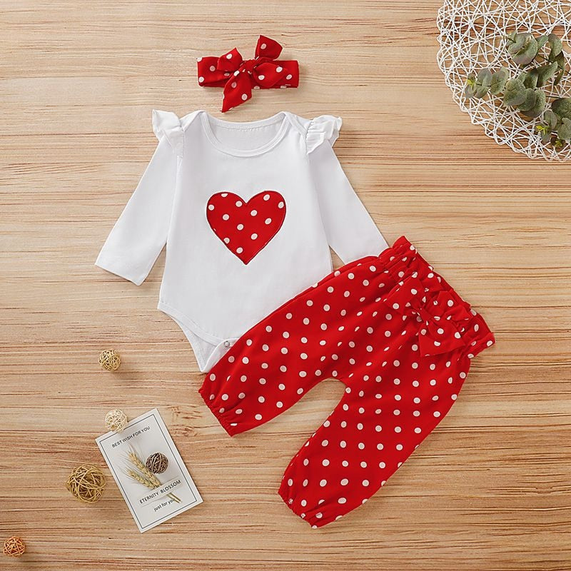 Spring Fall Cotton Newborn Baby Girl Clothes 0-3 Months Polka Dot Unisex Infant Clothes Set Boy 3-piece Clothing With Hat