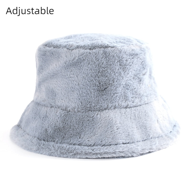 Winter Cow Leopard Faux Fur Fluffy Bucket Hats Women