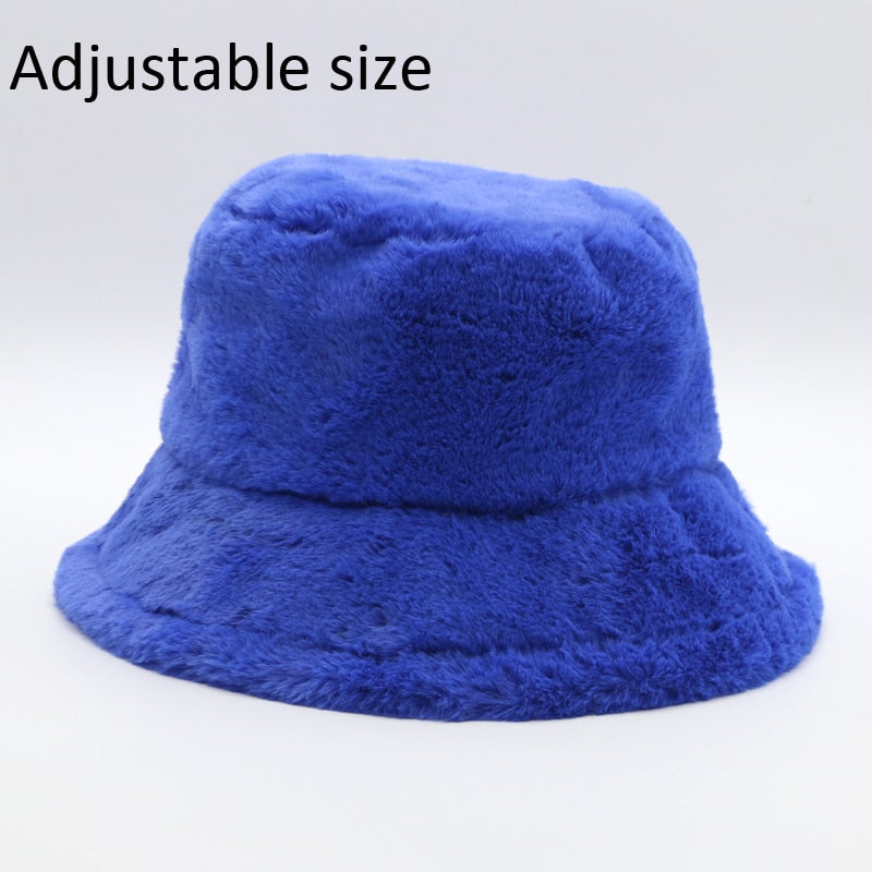 Winter Cow Leopard Faux Fur Fluffy Bucket Hats Women