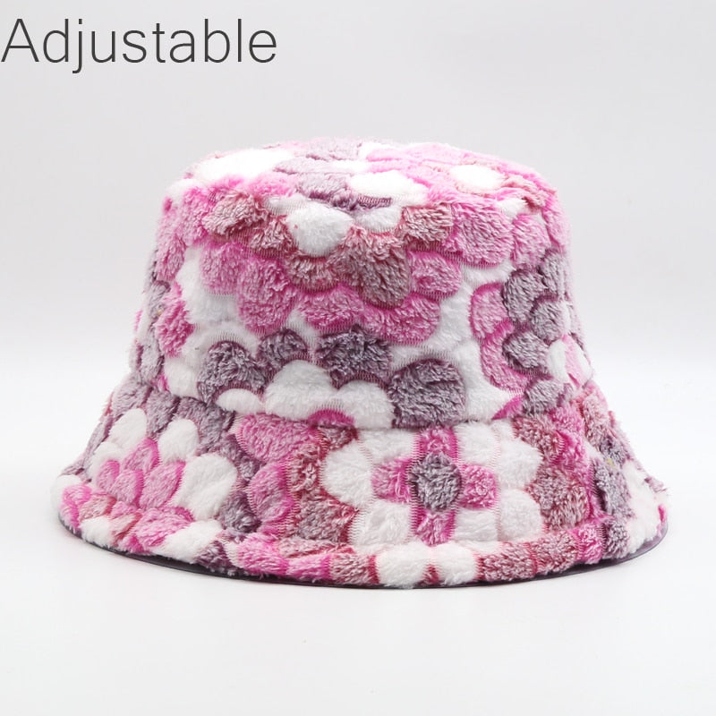 Winter Cow Leopard Faux Fur Fluffy Bucket Hats Women