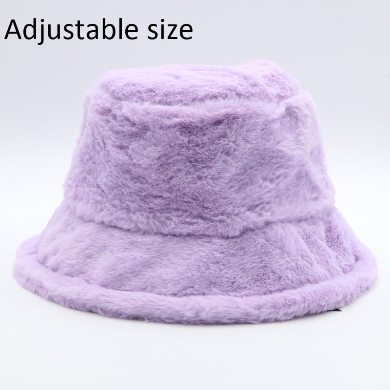 Winter Cow Leopard Faux Fur Fluffy Bucket Hats Women