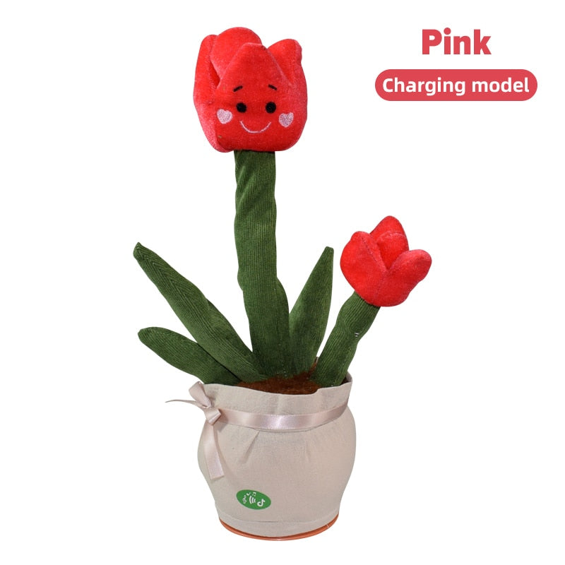 120 Songs Dancing cactus Tulip Dancer Toy Speaker Repeat Say Talk talking Baby Stuffed Plush plushie Toy children&#39;s toy for girl