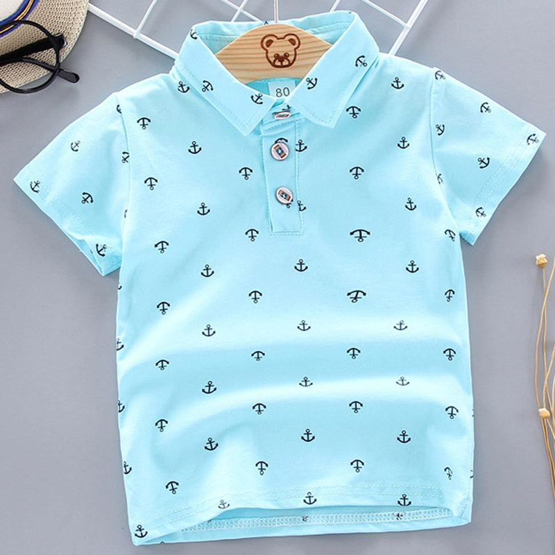 2022 Summer Baby Boys Polo Shirts Short Sleeve Anchor Lapel Clothes for Girls Odell Cotton Breathable Kids Tops Outwear 12M-5Y