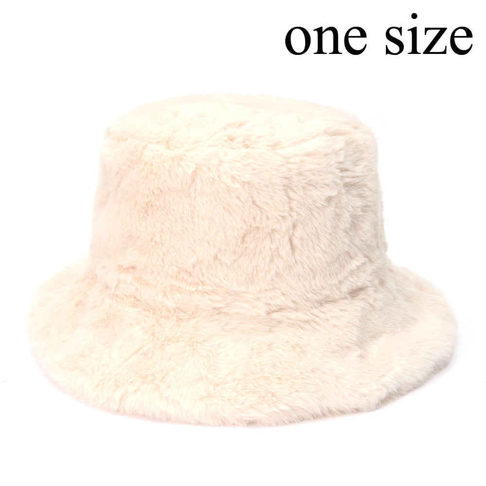 Winter Cow Leopard Faux Fur Fluffy Bucket Hats Women