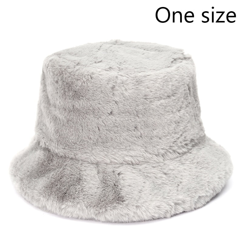 Winter Cow Leopard Faux Fur Fluffy Bucket Hats Women