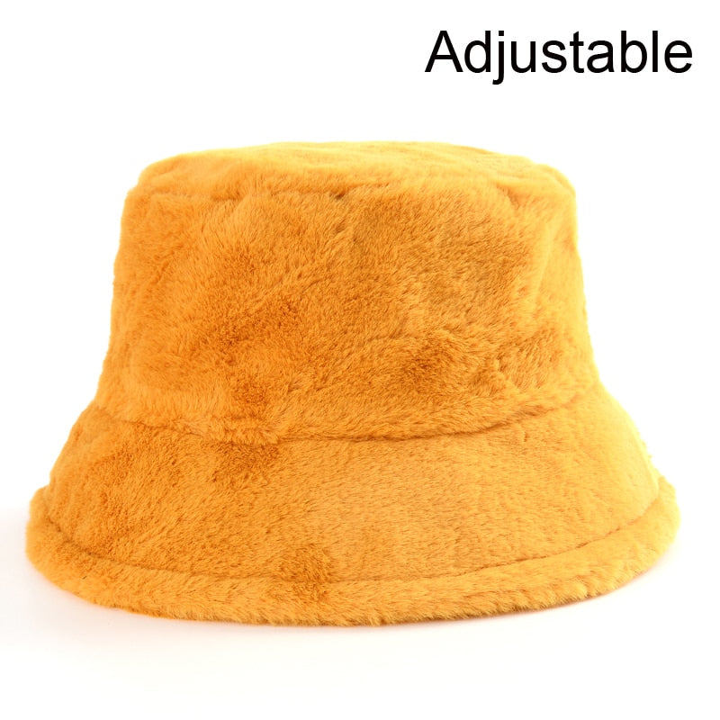 Winter Cow Leopard Faux Fur Fluffy Bucket Hats Women