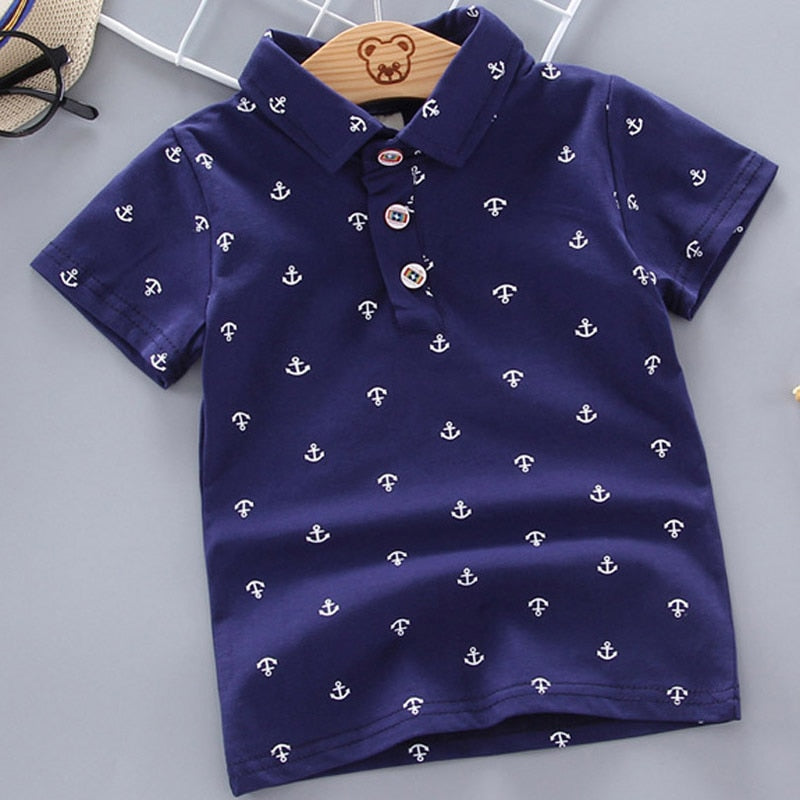 2022 Summer Baby Boys Polo Shirts Short Sleeve Anchor Lapel Clothes for Girls Odell Cotton Breathable Kids Tops Outwear 12M-5Y