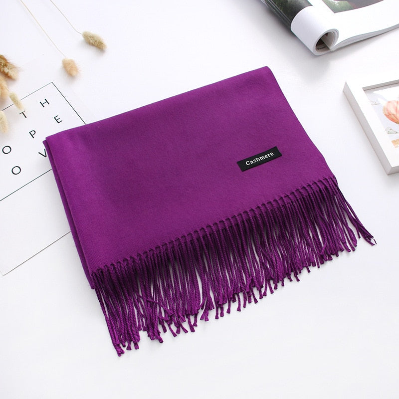 Luxury Solid Women Scarf Winter Cashmere Pashmina Shawls Warm Lady Blanket Wraps Bufanda Scarves Tassel Neck Echarpe 2022