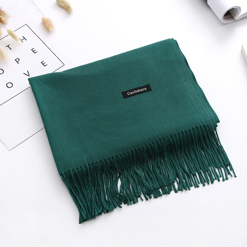 Luxury Solid Women Scarf Winter Cashmere Pashmina Shawls Warm Lady Blanket Wraps Bufanda Scarves Tassel Neck Echarpe 2022