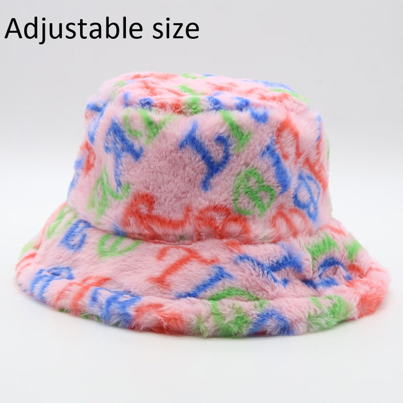 Winter Cow Leopard Faux Fur Fluffy Bucket Hats Women