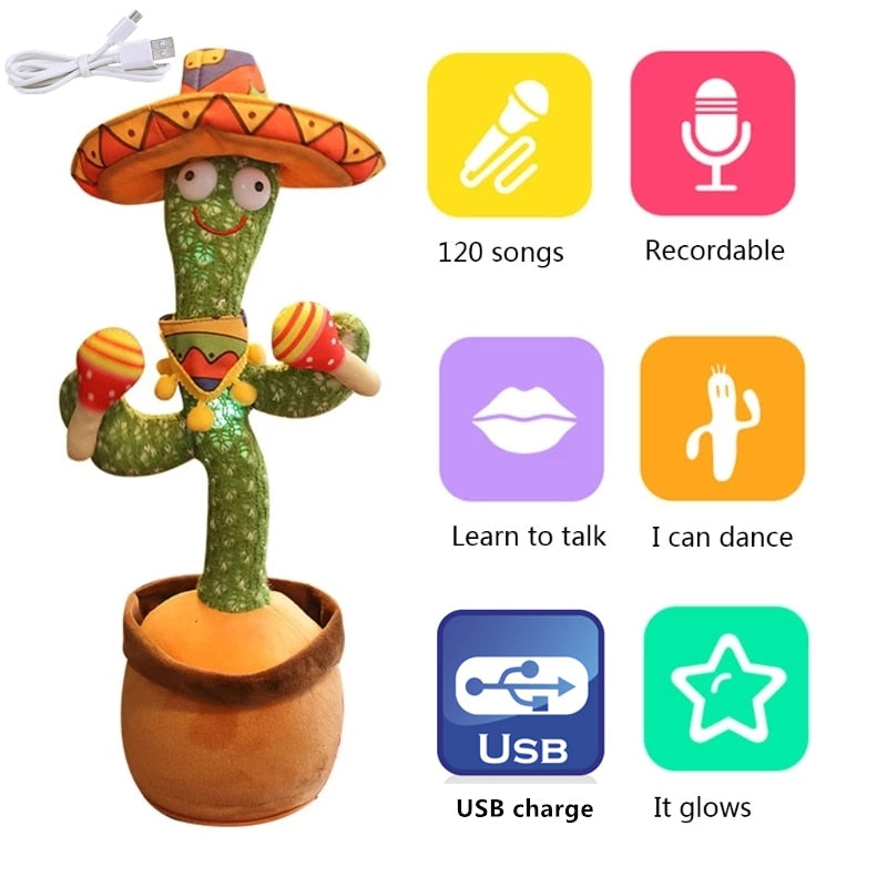 120 Songs Dancing cactus Tulip Dancer Toy Speaker Repeat Say Talk talking Baby Stuffed Plush plushie Toy children&#39;s toy for girl