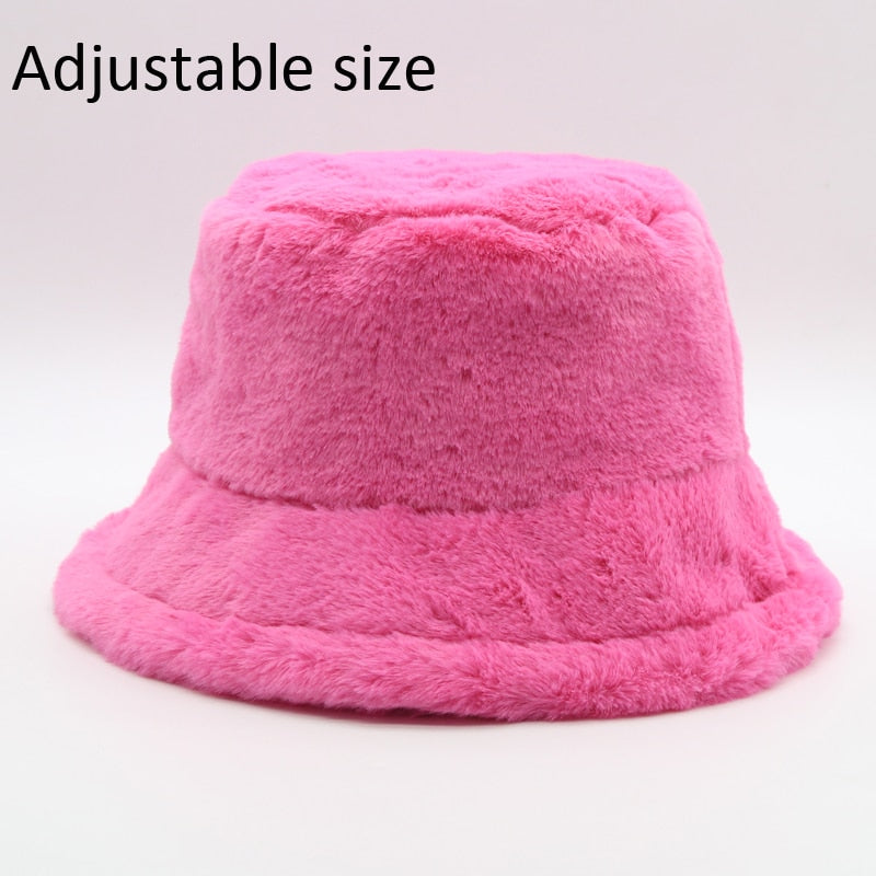 Winter Cow Leopard Faux Fur Fluffy Bucket Hats Women