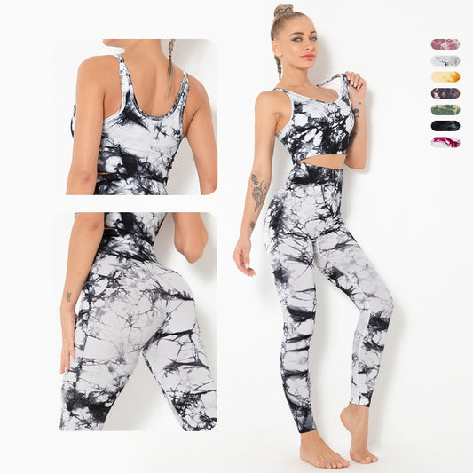 2pcs Tie Dye Yoga Leggings for Fitness Women Sport Tights Seamless Scrunch Butt Legging High Waist Sportswear Workout Tights Gym