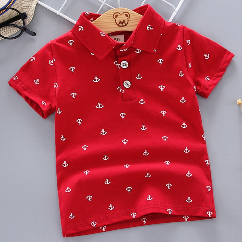 2022 Summer Baby Boys Polo Shirts Short Sleeve Anchor Lapel Clothes for Girls Odell Cotton Breathable Kids Tops Outwear 12M-5Y