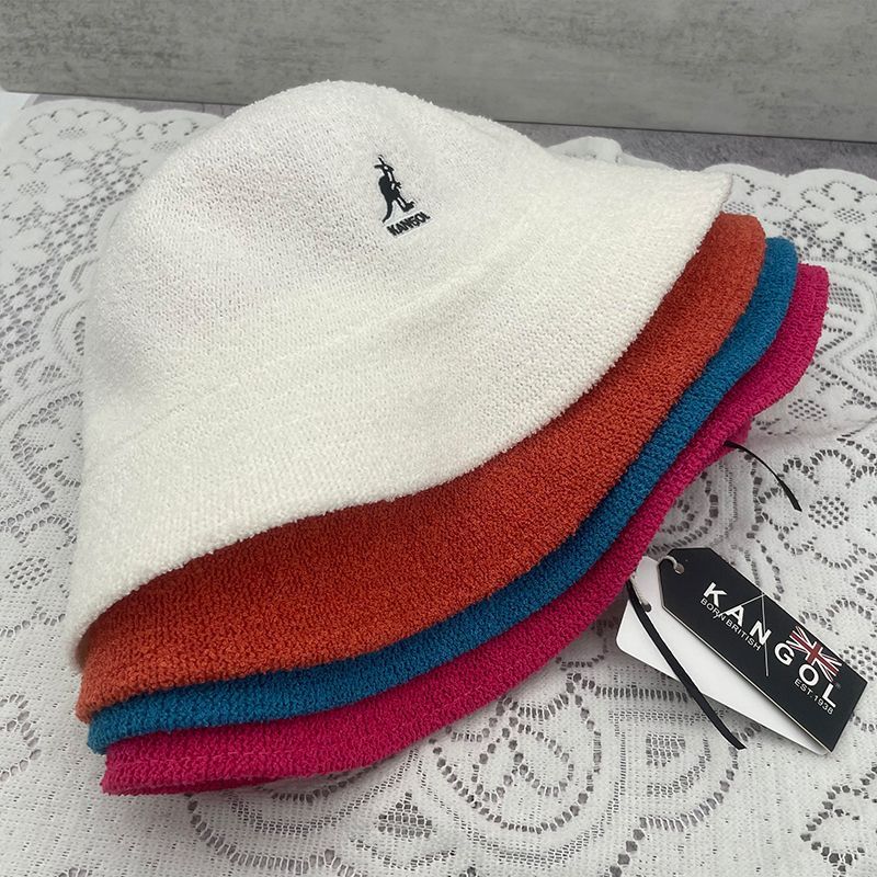 Kangol Kangaroo Embroidery Fisherman Hat for Women Spring Autumn Towel Material Basin Hat Comfortable Foldable Men's Bucket Hat