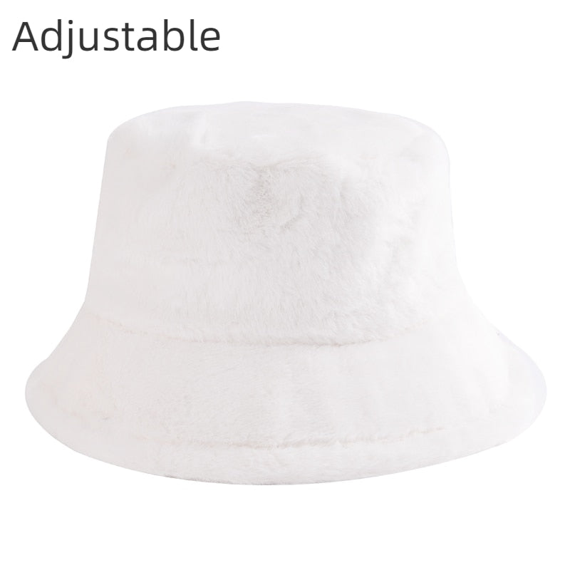 Winter Cow Leopard Faux Fur Fluffy Bucket Hats Women