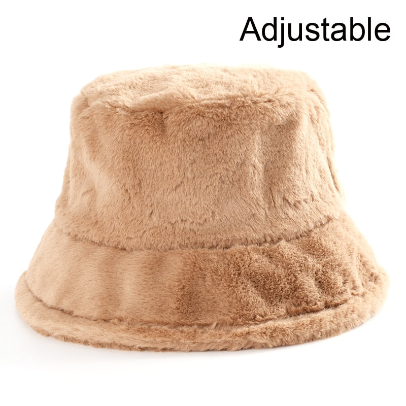 Winter Cow Leopard Faux Fur Fluffy Bucket Hats Women