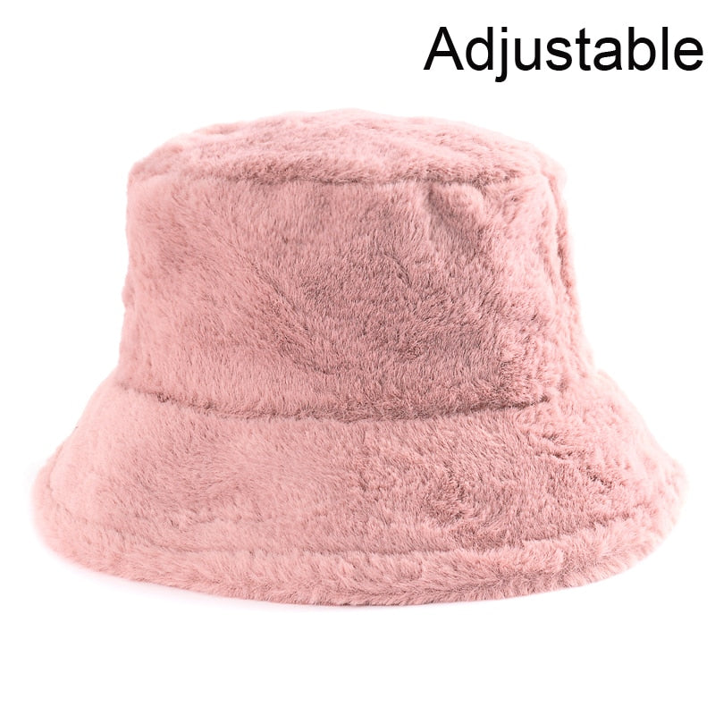 Winter Cow Leopard Faux Fur Fluffy Bucket Hats Women