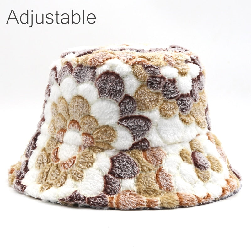 Winter Cow Leopard Faux Fur Fluffy Bucket Hats Women