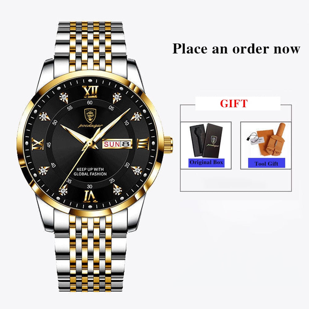 POEDAGAR Luxury Men Wristwatch Fashion Ultra-Thin Luminous Waterproof Stainless Steel Business Quartz Watches Relogio Masculino