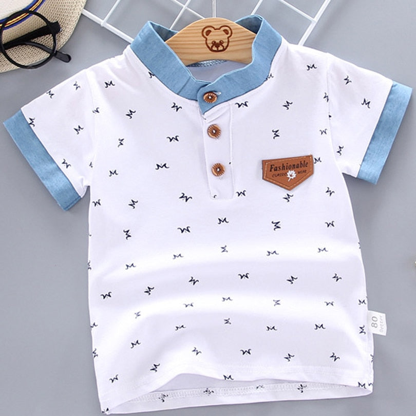 2022 Summer Baby Boys Polo Shirts Short Sleeve Anchor Lapel Clothes for Girls Odell Cotton Breathable Kids Tops Outwear 12M-5Y