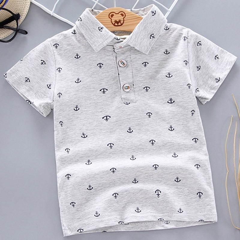 2022 Summer Baby Boys Polo Shirts Short Sleeve Anchor Lapel Clothes for Girls Odell Cotton Breathable Kids Tops Outwear 12M-5Y