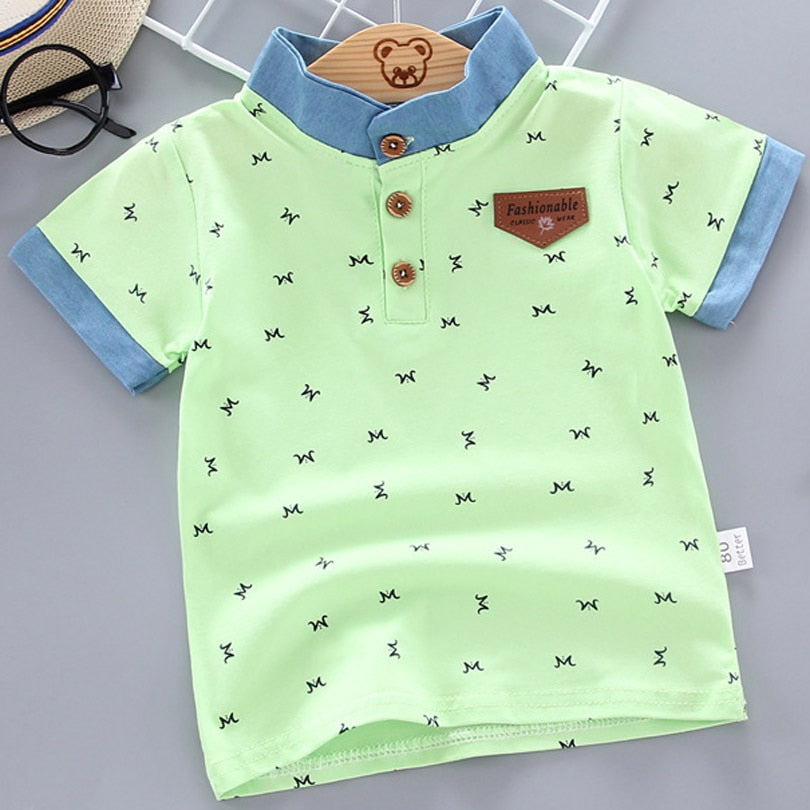 2022 Summer Baby Boys Polo Shirts Short Sleeve Anchor Lapel Clothes for Girls Odell Cotton Breathable Kids Tops Outwear 12M-5Y