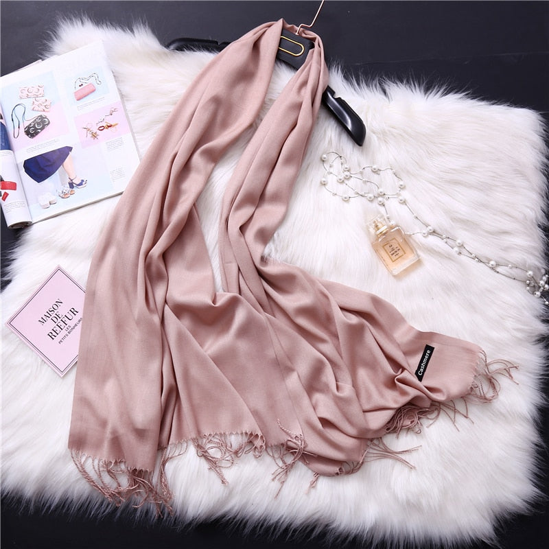 Luxury Solid Women Scarf Winter Cashmere Pashmina Shawls Warm Lady Blanket Wraps Bufanda Scarves Tassel Neck Echarpe 2022