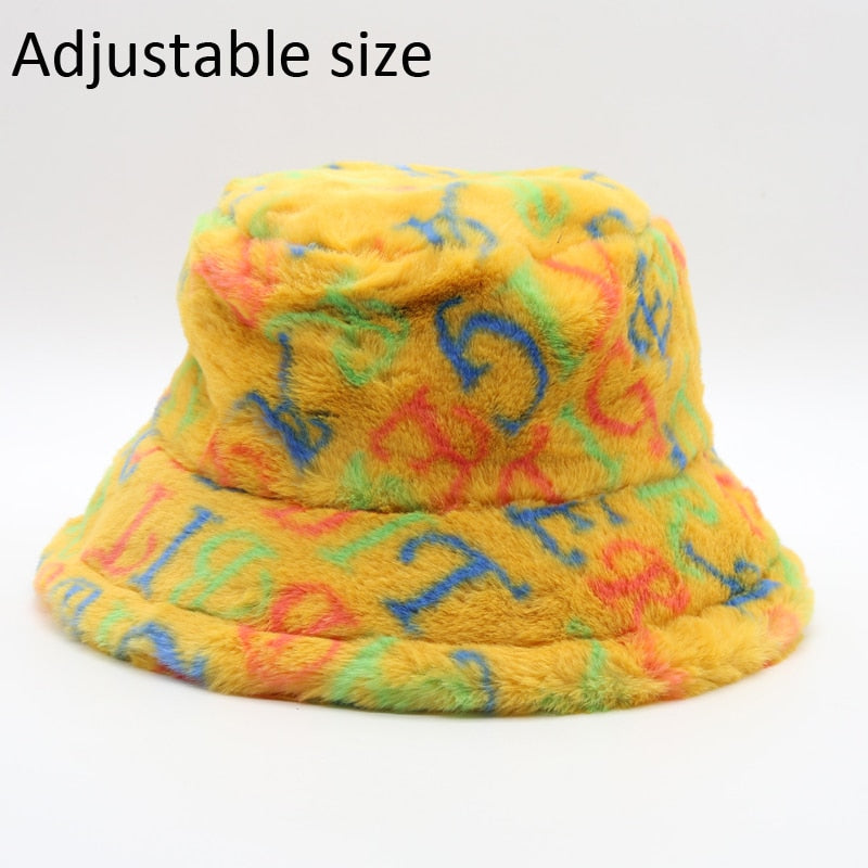 Winter Cow Leopard Faux Fur Fluffy Bucket Hats Women