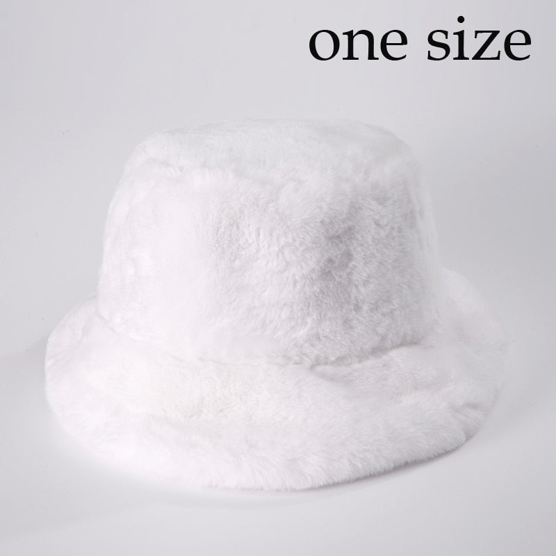 Winter Cow Leopard Faux Fur Fluffy Bucket Hats Women