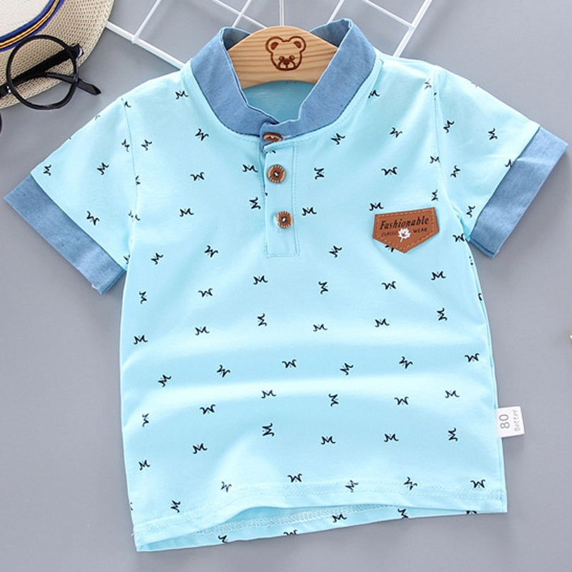 2022 Summer Baby Boys Polo Shirts Short Sleeve Anchor Lapel Clothes for Girls Odell Cotton Breathable Kids Tops Outwear 12M-5Y