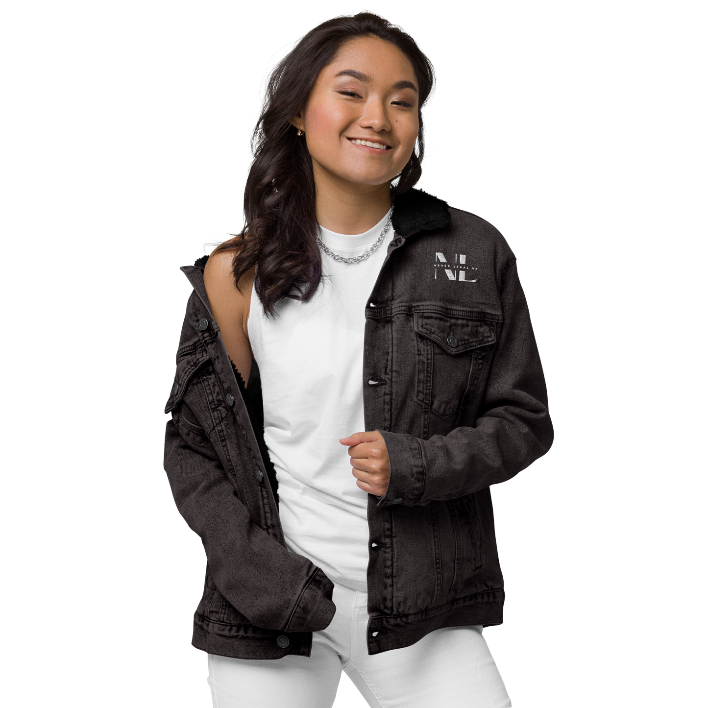 NEVER LEGAL 9X-Unisex denim sherpa jacket